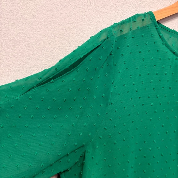 J. Crew Factory Swiss Dot Cold Shoulder Sheer Green Top - KL - Picture 5 of 6